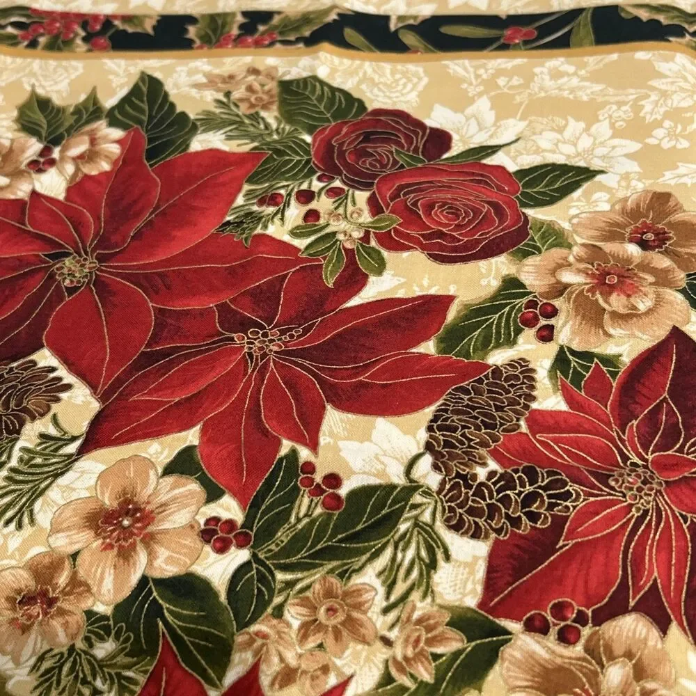 4 Christmas Poinsettia Pillow Cotton Quilting Fabric Panels Cut Out 20